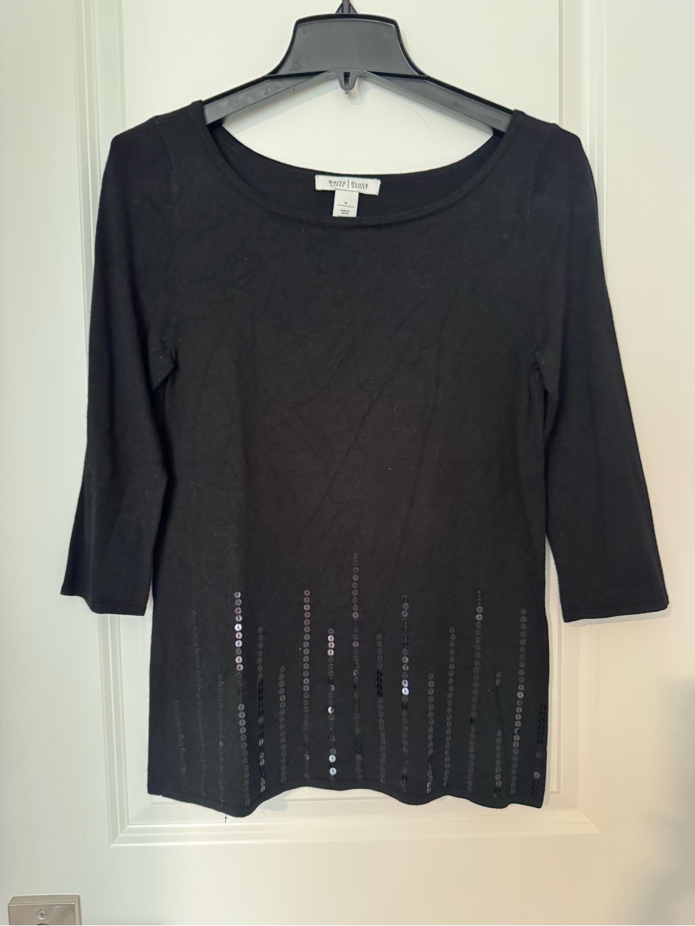 White House Black Market Black Sequin Hem Long Sleeve Top